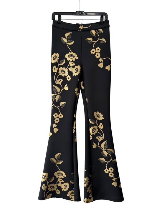 Cynthia Rowley Pants - $375 Cynthia Rowley Black Metallic Gold Floral Bonded Slim Flare Pants sz 6/28"